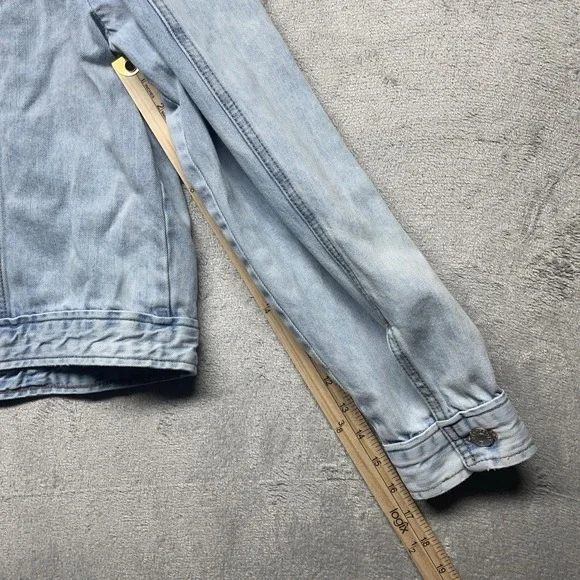 Express Jeans Jacket Women's XL Blue Denim Long Sleeve Button Jacket Cropped - Picture 8 of 8